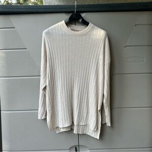 Knit Sweater with Slit Sides in Cream/Tan